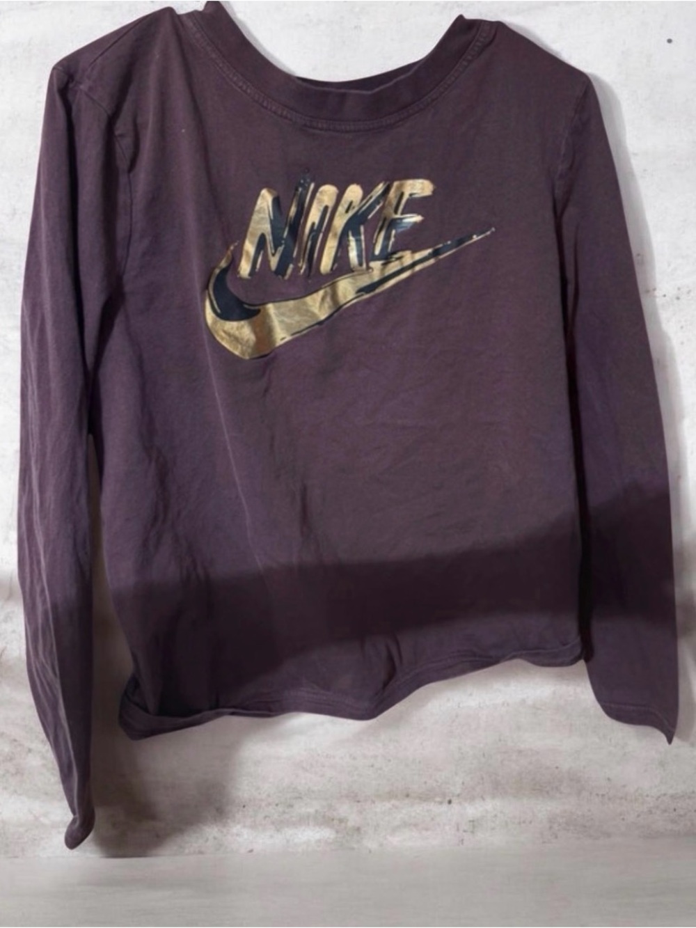 Nike Long-Sleeve Tee in Plum with Gold Logo